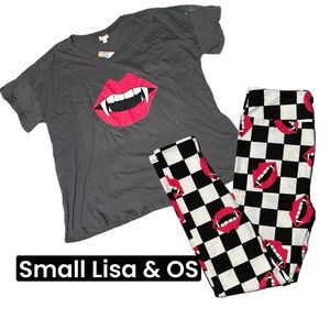 LuLaRoe Lisa Tee and OS Leggings Vampire Teeth Halloween Outfit